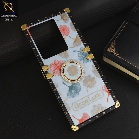 Infinix Note 30  Cover - Sky Blue - Trendy Style Good Luck Floral Square Trunk Soft Case With Holder