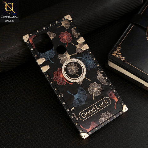 Oppo A15s Cover - Black - Trendy Style Good Luck Floral Square Trunk Soft Case With Holder