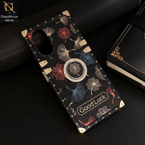 Oppo A18 Cover - Black - Trendy Style Good Luck Floral Square Trunk Soft Case With Holder