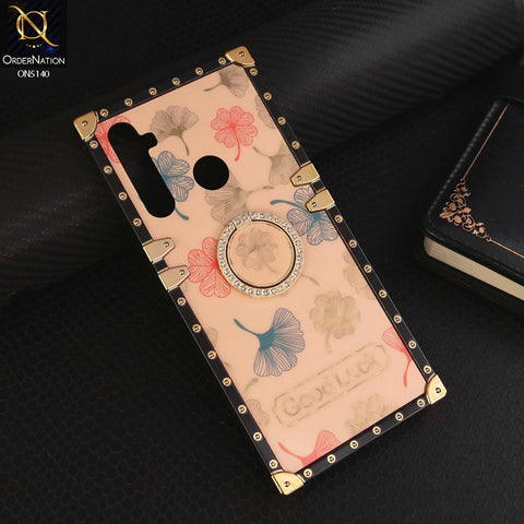 Realme 5 Cover - Rose Gold - Trendy Style Good Luck Floral Square Trunk Soft Case With Holder