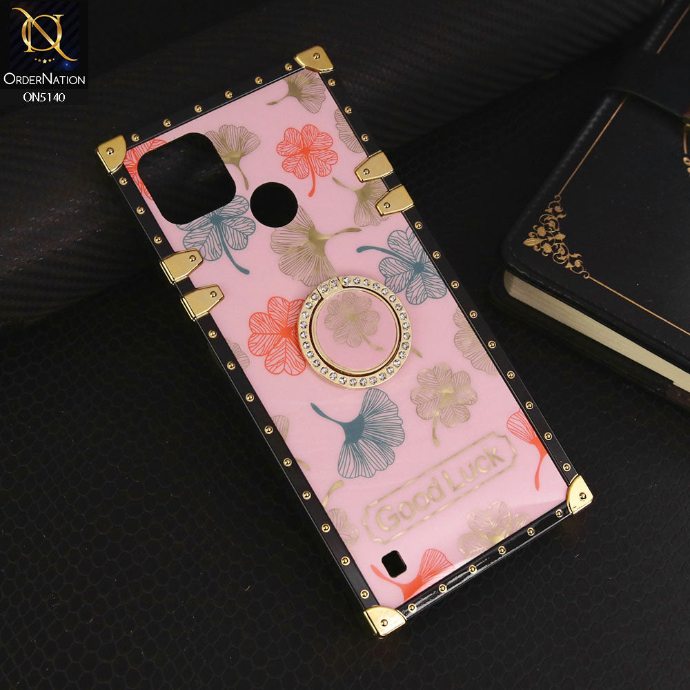 Realme C25Y Cover - Pink - Trendy Style Good Luck Floral Square Trunk Soft Case With Holder