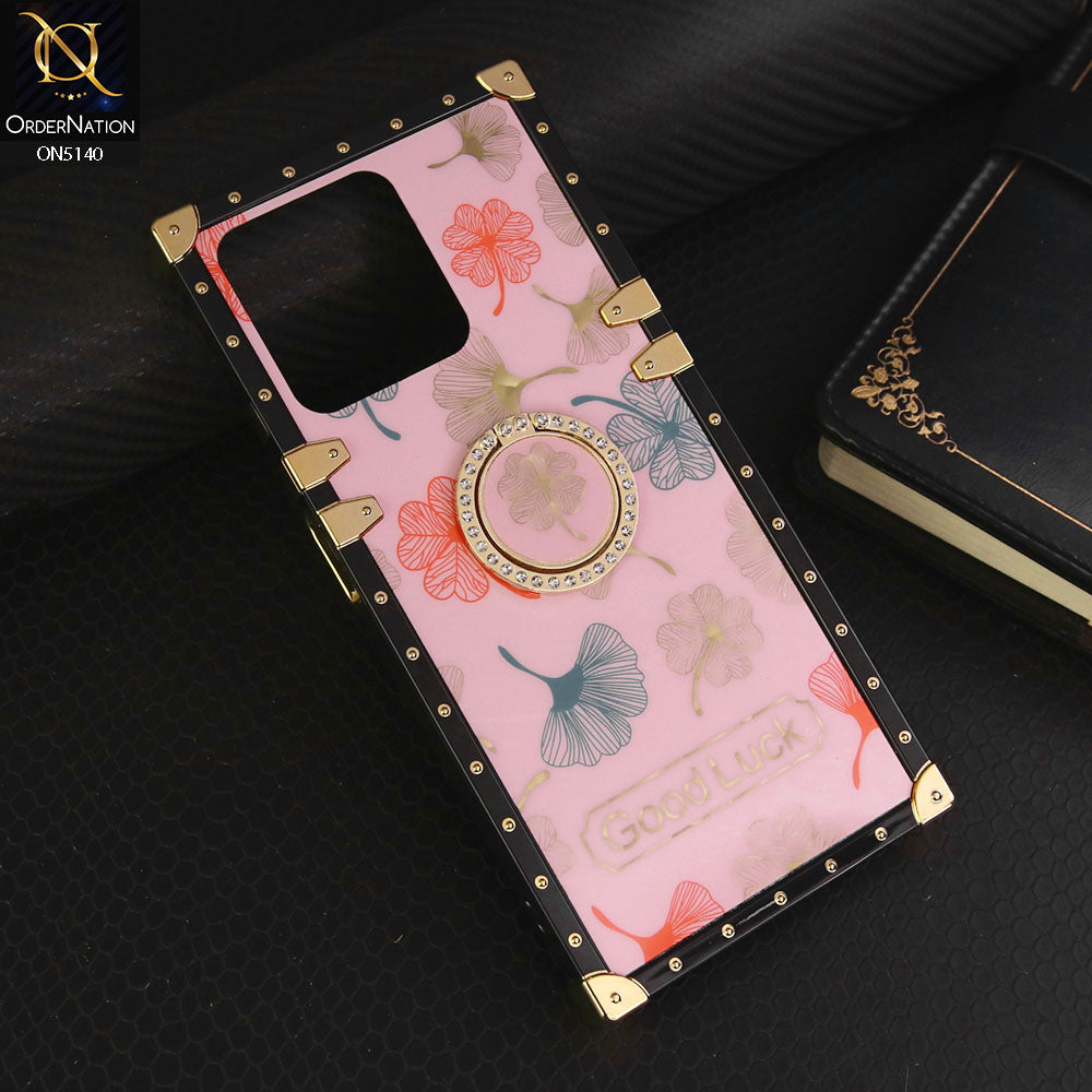 Realme Narzo N53 Cover - Pink - Trendy Style Good Luck Floral Square Trunk Soft Case With Holder