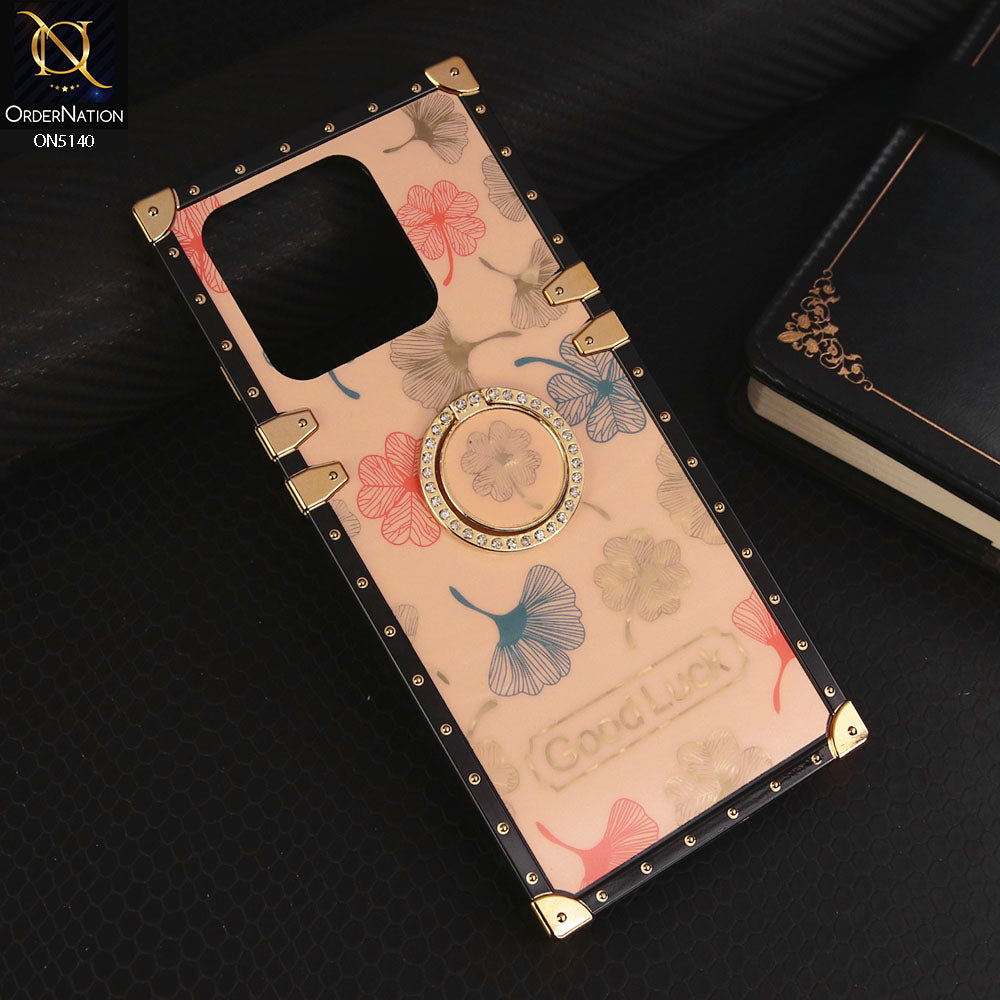 Xiaomi Redmi 10C Cover - Rose Gold - Trendy Style Good Luck Floral Square Trunk Soft Case With Holder