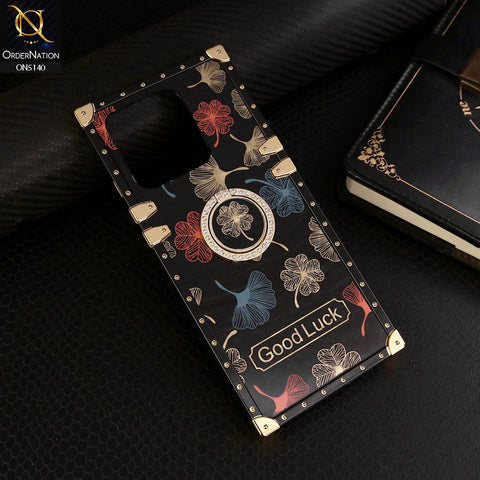 Xiaomi Redmi 12C Cover - Black - Trendy Style Good Luck Floral Square Trunk Soft Case With Holder