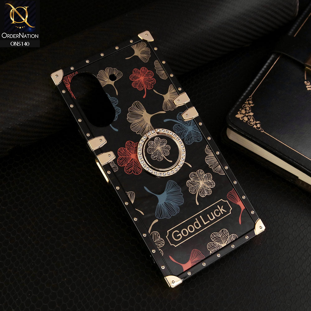 Xiaomi Redmi 13C Cover - Black - Trendy Style Good Luck Floral Square Trunk Soft Case With Holder