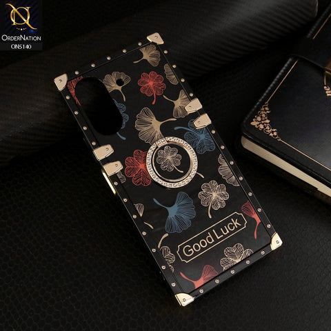 Xiaomi Redmi 13C Cover - Black - Trendy Style Good Luck Floral Square Trunk Soft Case With Holder