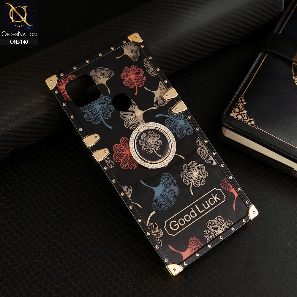 Xiaomi Redmi 9C Cover - Black - Trendy Style Good Luck Floral Square Trunk Soft Case With Holder