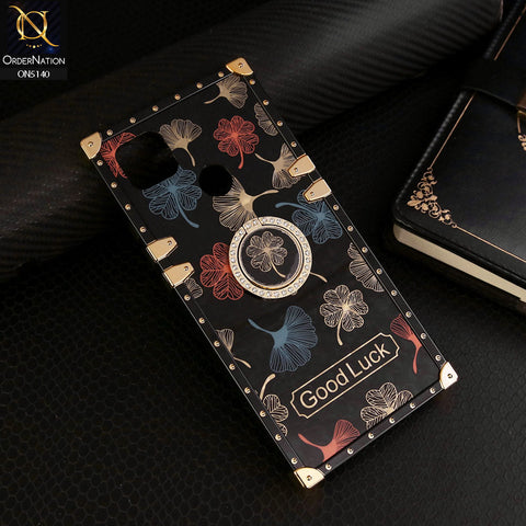 Xiaomi Redmi 9C Cover - Black - Trendy Style Good Luck Floral Square Trunk Soft Case With Holder