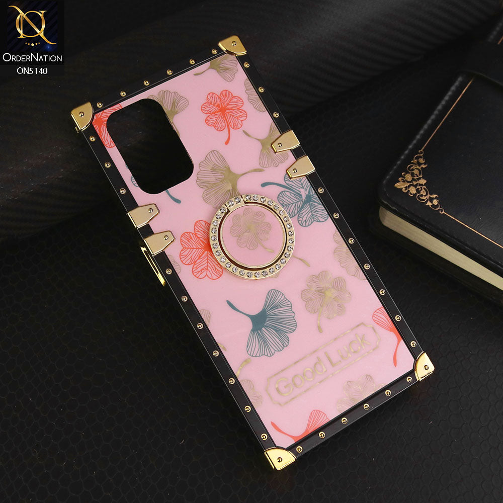 Xiaomi Redmi Note 10 4G Cover - Pink - Trendy Style Good Luck Floral Square Trunk Soft Case With Holder