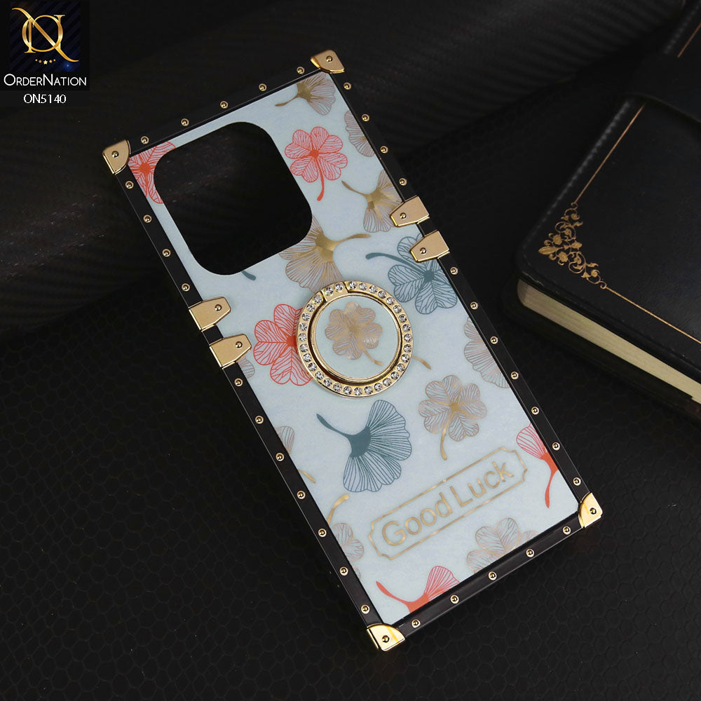 Xiaomi Redmi Note 13 Cover - Sky Blue - Trendy Style Good Luck Floral Square Trunk Soft Case With Holder