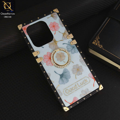 Xiaomi Redmi Note 13 Cover - Sky Blue - Trendy Style Good Luck Floral Square Trunk Soft Case With Holder