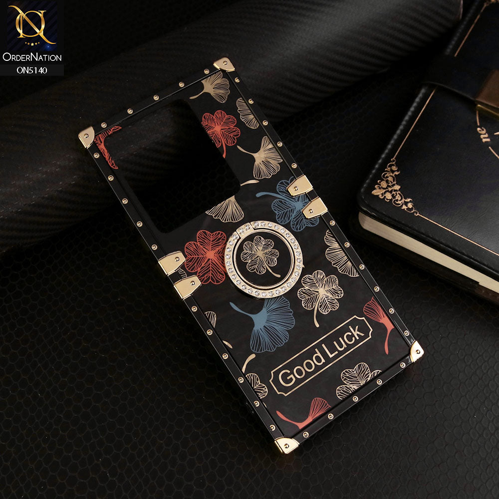 Xiaomi Poco M6 Pro 4G Cover - Black - Trendy Style Good Luck Floral Square Trunk Soft Case With Holder