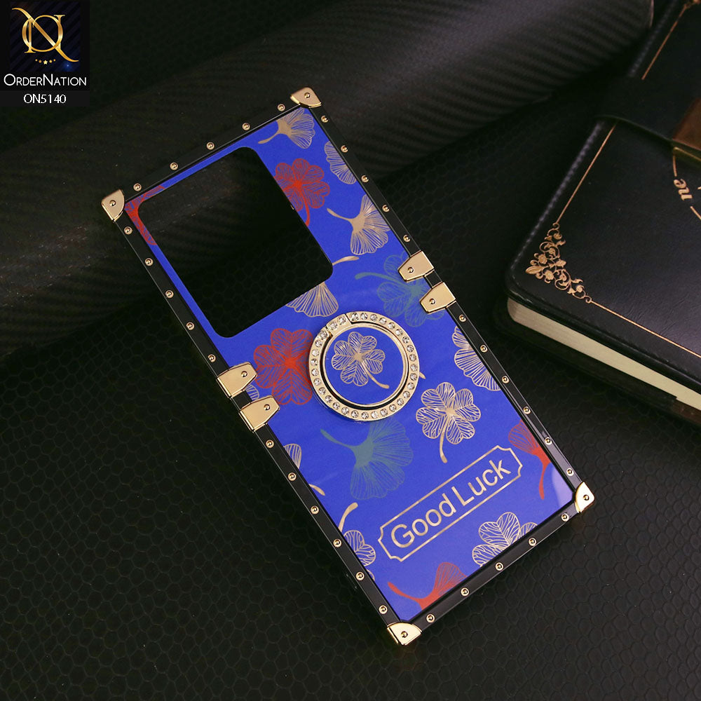 Xiaomi Poco M6 Pro 4G Cover - Blue - Trendy Style Good Luck Floral Square Trunk Soft Case With Holder