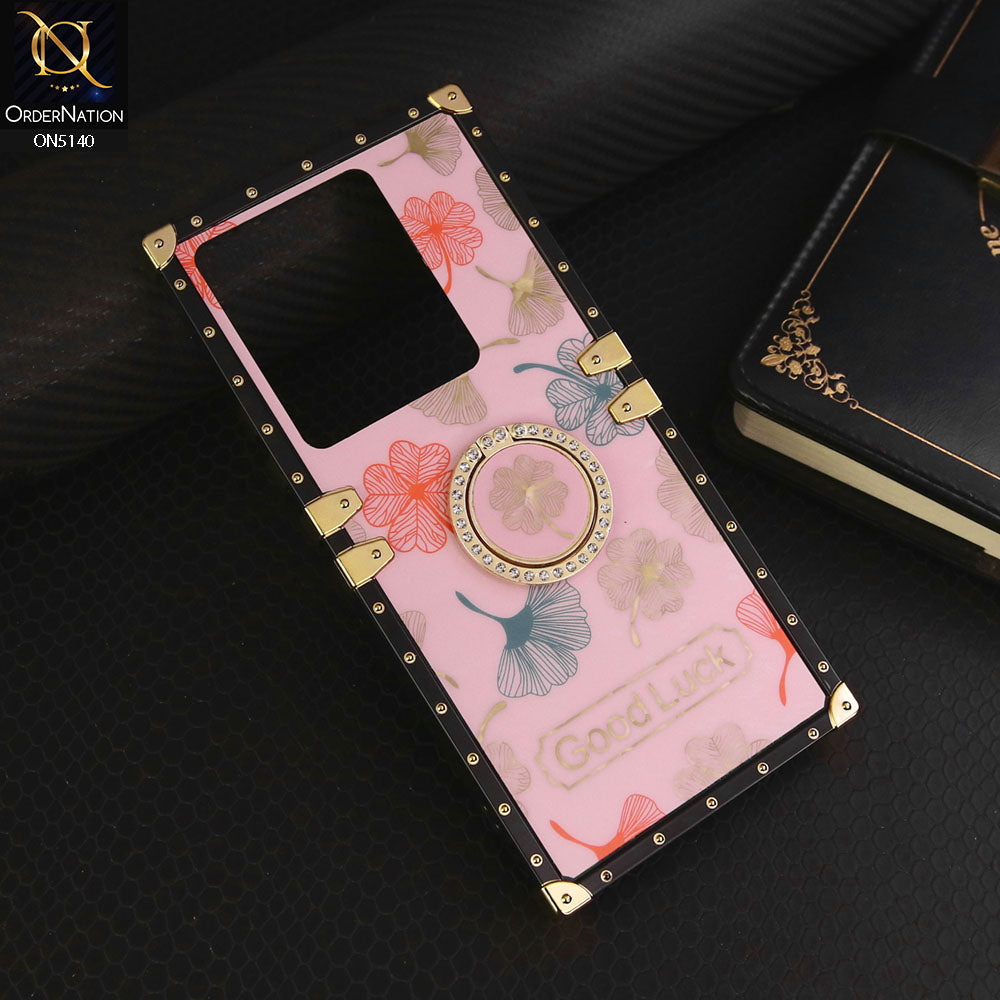 Xiaomi Poco M6 Pro 4G Cover - Pink - Trendy Style Good Luck Floral Square Trunk Soft Case With Holder