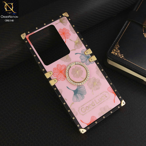Xiaomi Poco M6 Pro 4G Cover - Pink - Trendy Style Good Luck Floral Square Trunk Soft Case With Holder