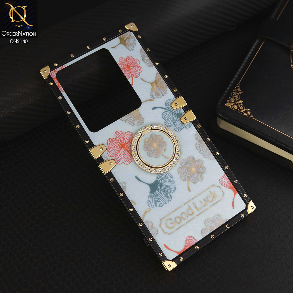 Xiaomi Poco M6 Pro 4G Cover - Sky Blue - Trendy Style Good Luck Floral Square Trunk Soft Case With Holder
