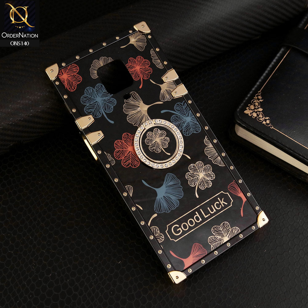 Xiaomi Redmi Note 9S Cover - Black - Trendy Style Good Luck Floral Square Trunk Soft Case With Holder