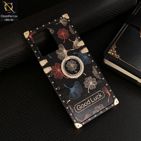 Oppo F21 Pro 4G Cover - Black - Trendy Style Good Luck Floral Square Trunk Soft Case With Holder