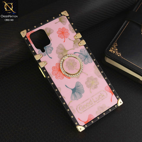 Samsung Galaxy A12 Nacho Cover - Pink - Trendy Style Good Luck Floral Square Trunk Soft Case With Holder