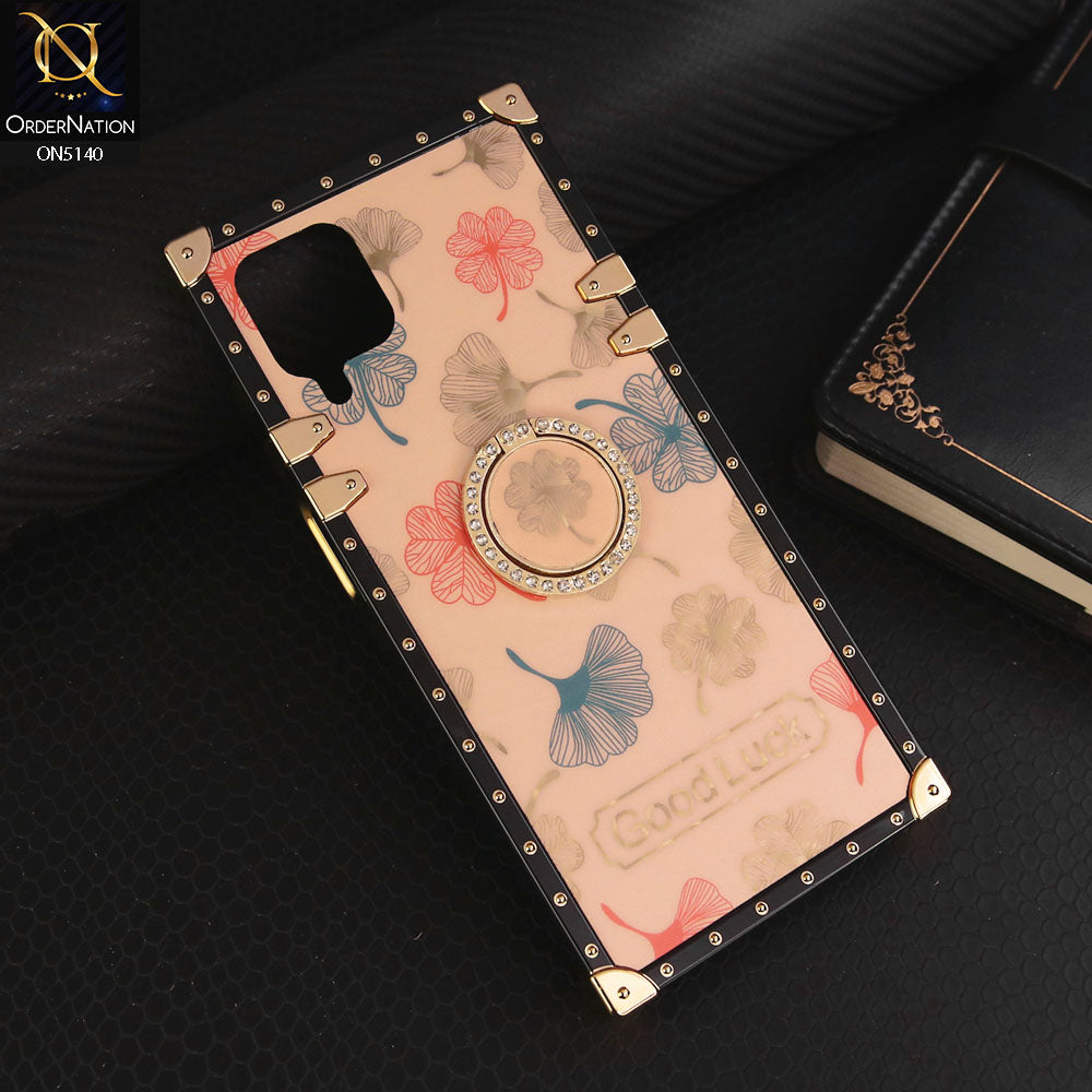 Samsung Galaxy A12 Cover - Rose Gold - Trendy Style Good Luck Floral Square Trunk Soft Case With Holder