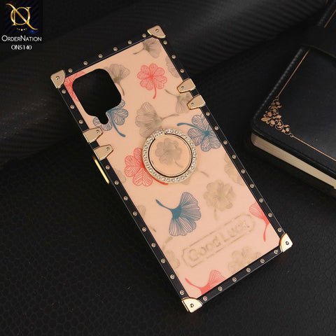 Samsung Galaxy A12 Cover - Rose Gold - Trendy Style Good Luck Floral Square Trunk Soft Case With Holder