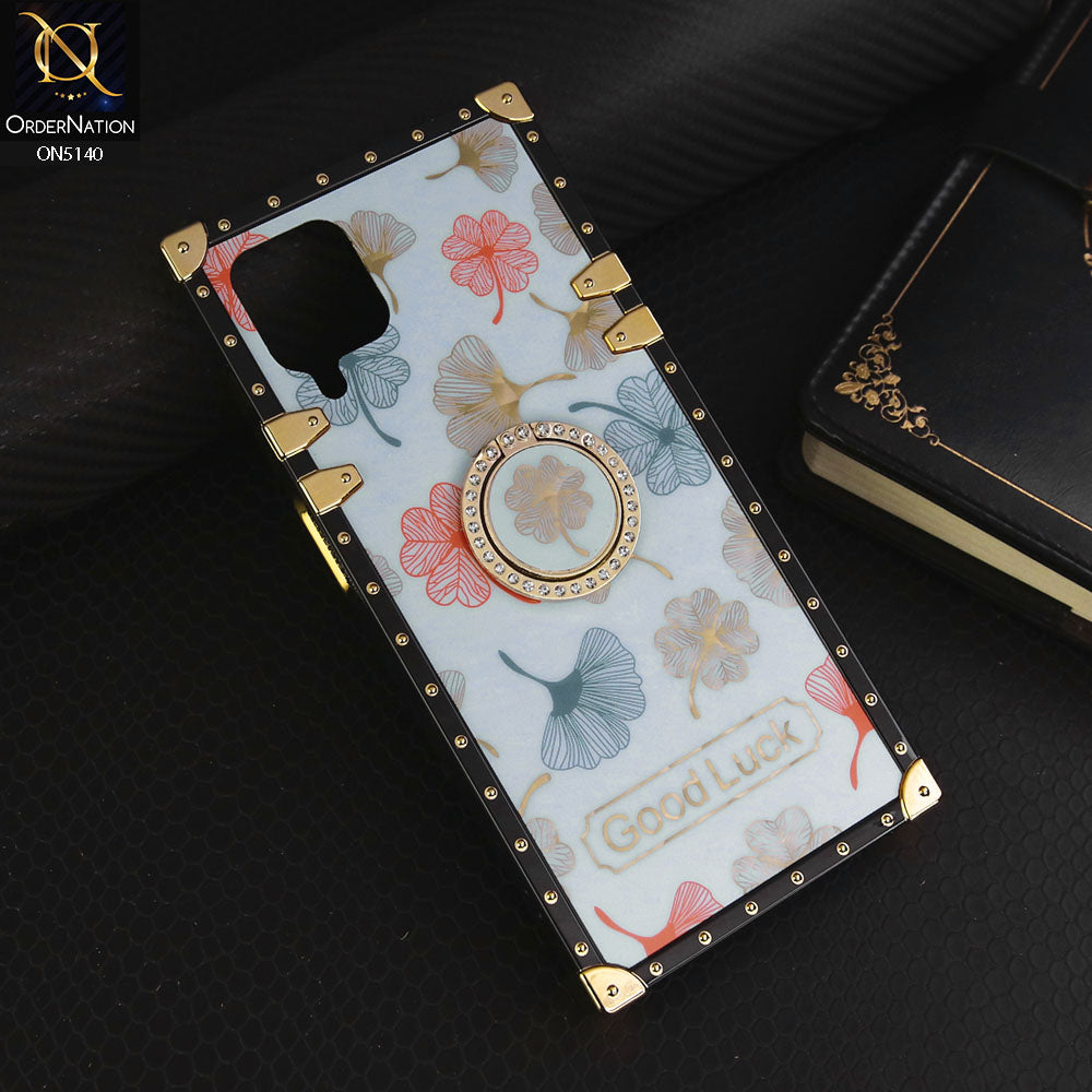 Samsung Galaxy A12 Nacho Cover - Sky Blue - Trendy Style Good Luck Floral Square Trunk Soft Case With Holder
