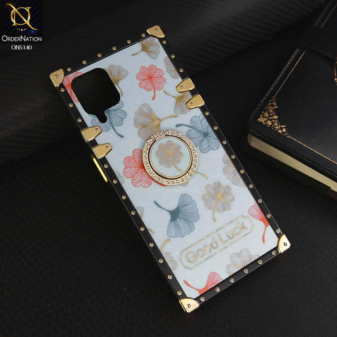 Samsung Galaxy A12 Nacho Cover - Sky Blue - Trendy Style Good Luck Floral Square Trunk Soft Case With Holder
