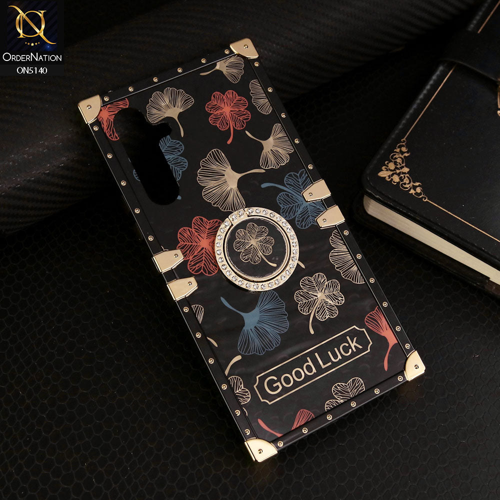 Samsung Galaxy A15 5G Cover - Black - Trendy Style Good Luck Floral Square Trunk Soft Case With Holder