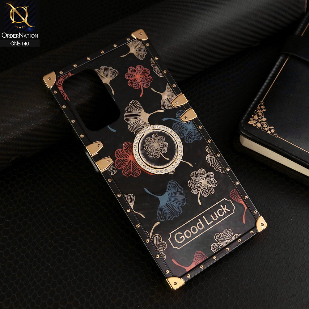 Samsung Galaxy A23 Cover - Black - Trendy Style Good Luck Floral Square Trunk Soft Case With Holder