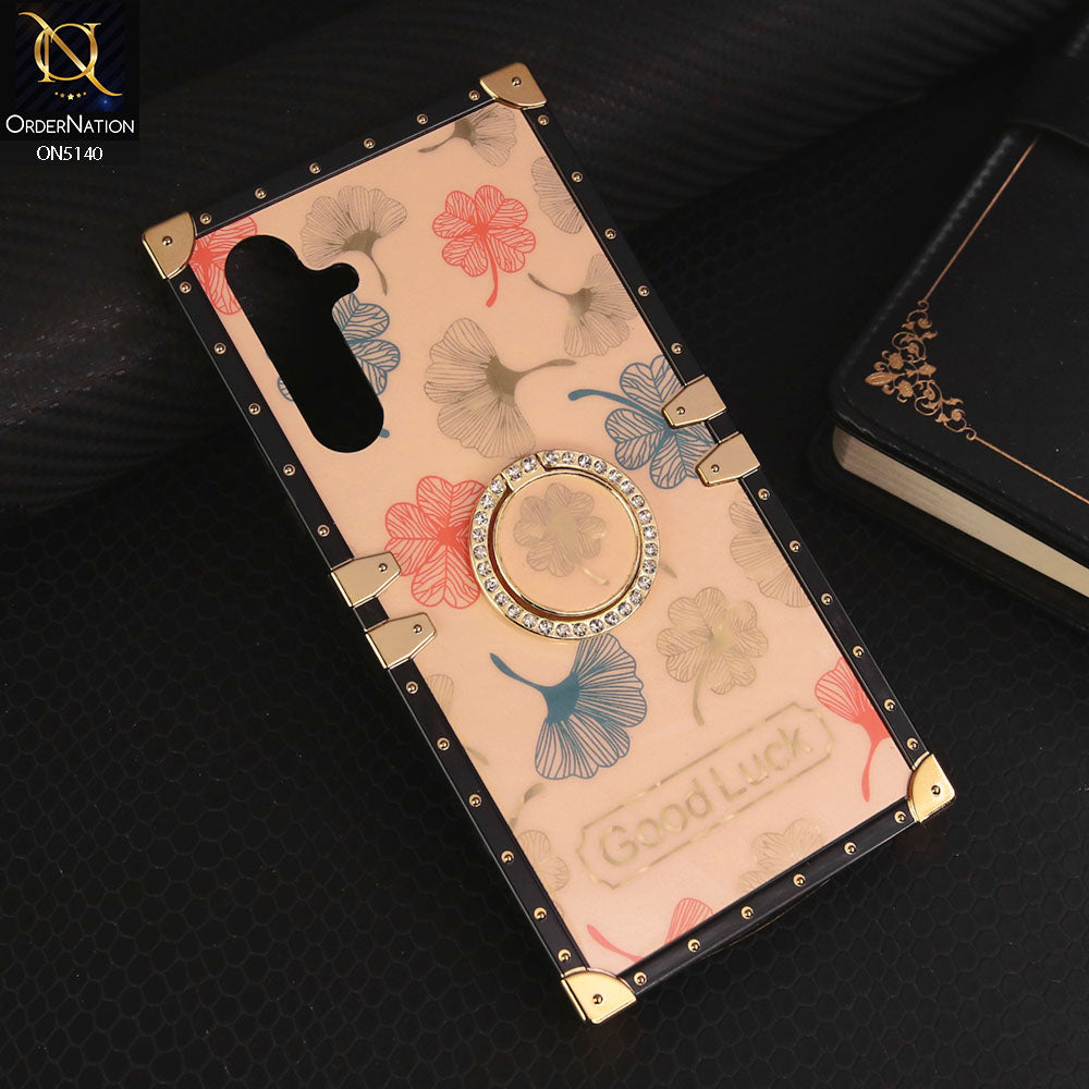 Samsung Galaxy A24 4G Cover - Rose Gold - Trendy Style Good Luck Floral Square Trunk Soft Case With Holder