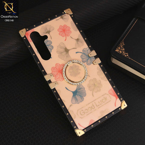 Samsung Galaxy A34 5G Cover - Rose Gold - Trendy Style Good Luck Floral Square Trunk Soft Case With Holder