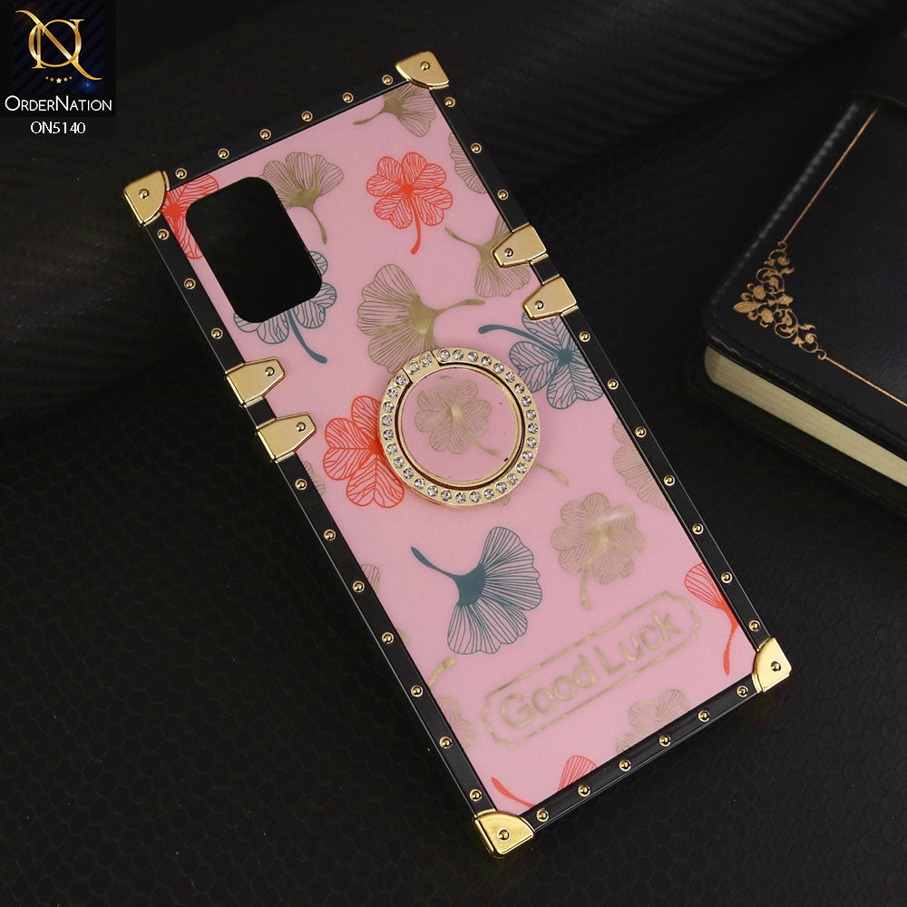 Samsung Galaxy A51 Cover - Pink - Trendy Style Good Luck Floral Square Trunk Soft Case With Holder