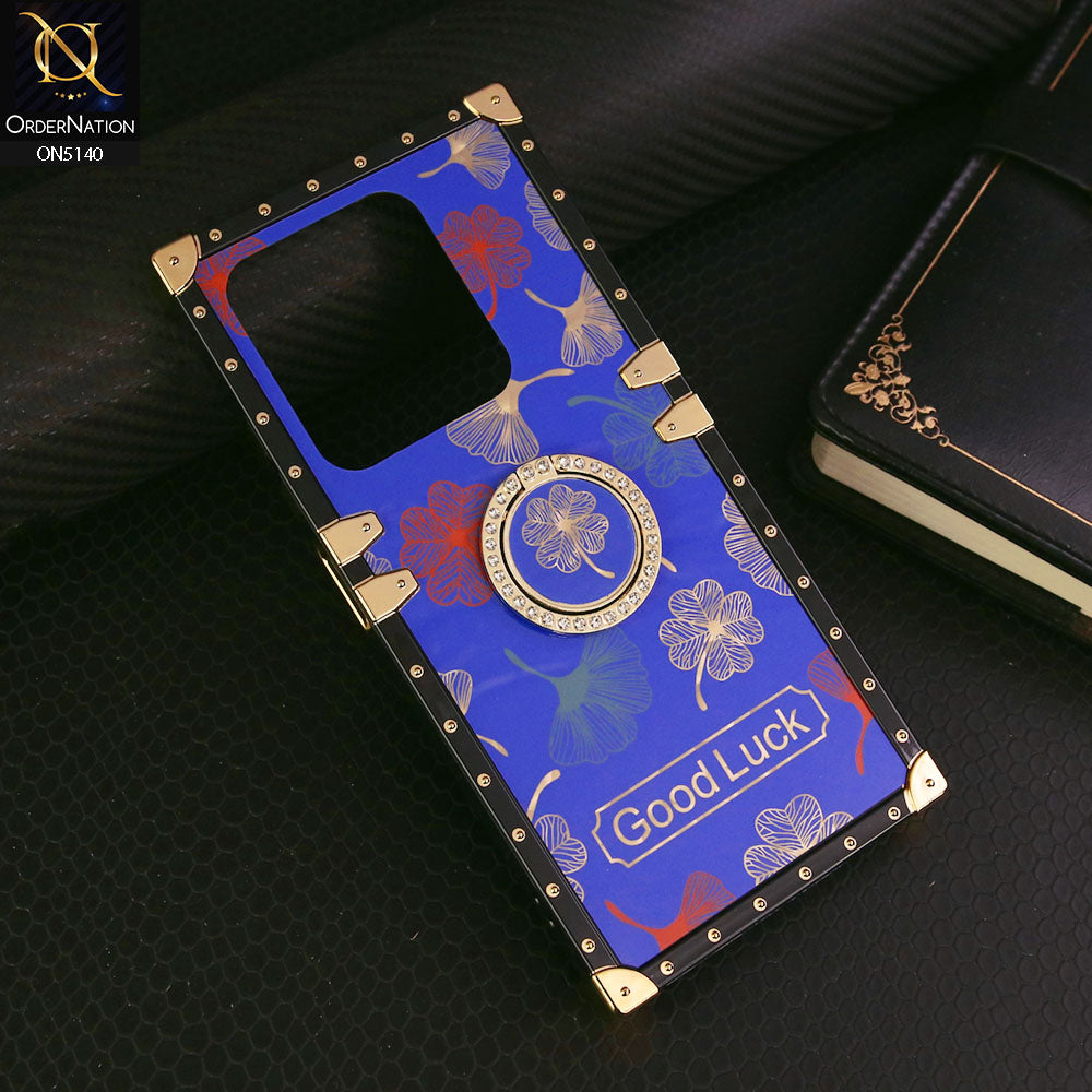 Infinix Smart 8 Plus  Cover - Blue - Trendy Style Good Luck Floral Square Trunk Soft Case With Holder