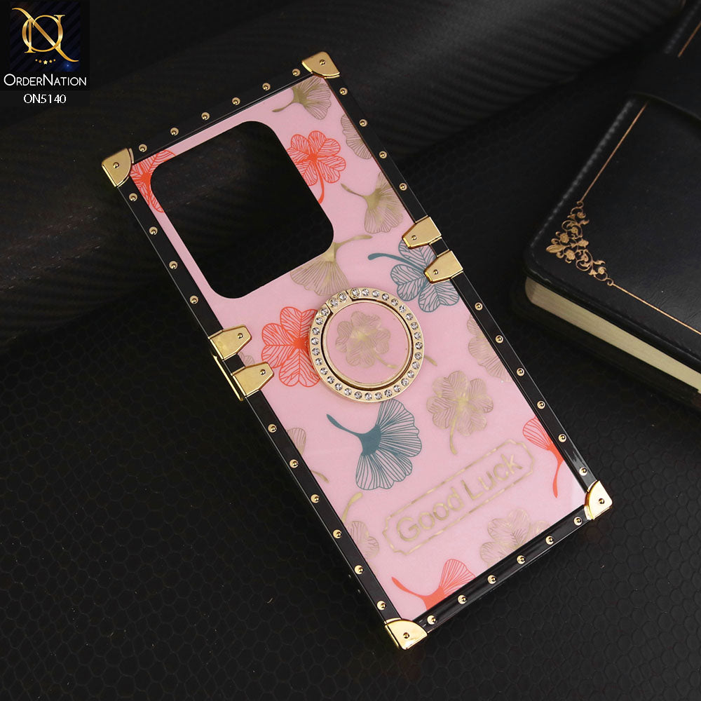 Infinix Smart 8 Plus  Cover - Pink - Trendy Style Good Luck Floral Square Trunk Soft Case With Holder