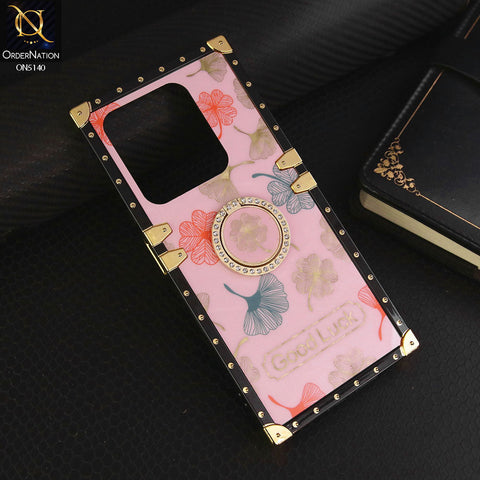 Infinix Smart 8 Plus  Cover - Pink - Trendy Style Good Luck Floral Square Trunk Soft Case With Holder