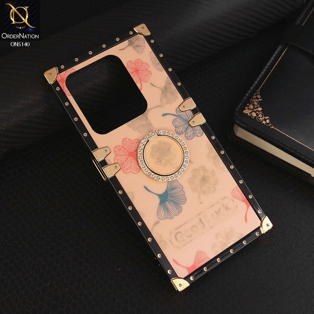 Infinix Smart 8 Plus  Cover - Rose Gold - Trendy Style Good Luck Floral Square Trunk Soft Case With Holder