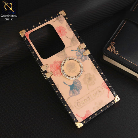 Infinix Smart 8  Cover - Rose Gold - Trendy Style Good Luck Floral Square Trunk Soft Case With Holder
