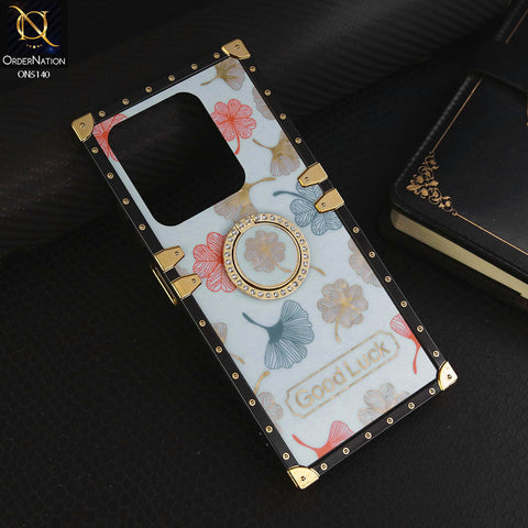 Tecno Spark 20  Cover - Sky Blue - Trendy Style Good Luck Floral Square Trunk Soft Case With Holder