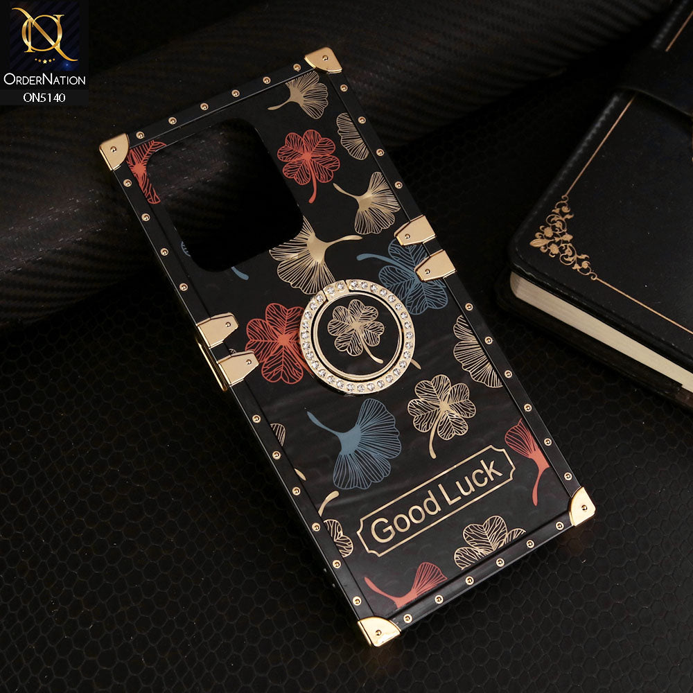 Tecno Spark 10C Cover - Black - Trendy Style Good Luck Floral Square Trunk Soft Case With Holder