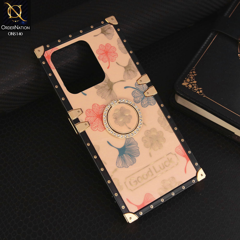 Tecno Spark 10C Cover - Rose Gold - Trendy Style Good Luck Floral Square Trunk Soft Case With Holder