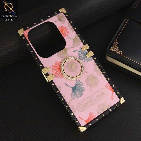 Tecno Spark 20 Pro Cover - Pink - Trendy Style Good Luck Floral Square Trunk Soft Case With Holder