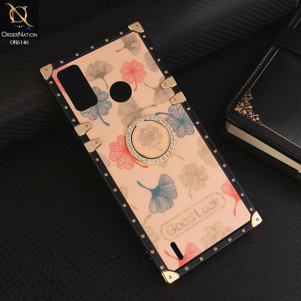 Tecno Spark Go 2020 Cover - Rose Gold - Trendy Style Good Luck Floral Square Trunk Soft Case With Holder
