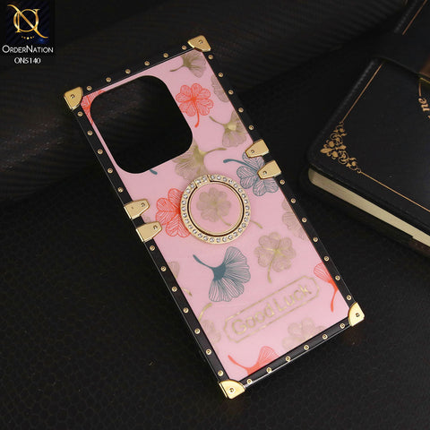Tecno Pop 7 Pro  Cover - Pink - Trendy Style Good Luck Floral Square Trunk Soft Case With Holder