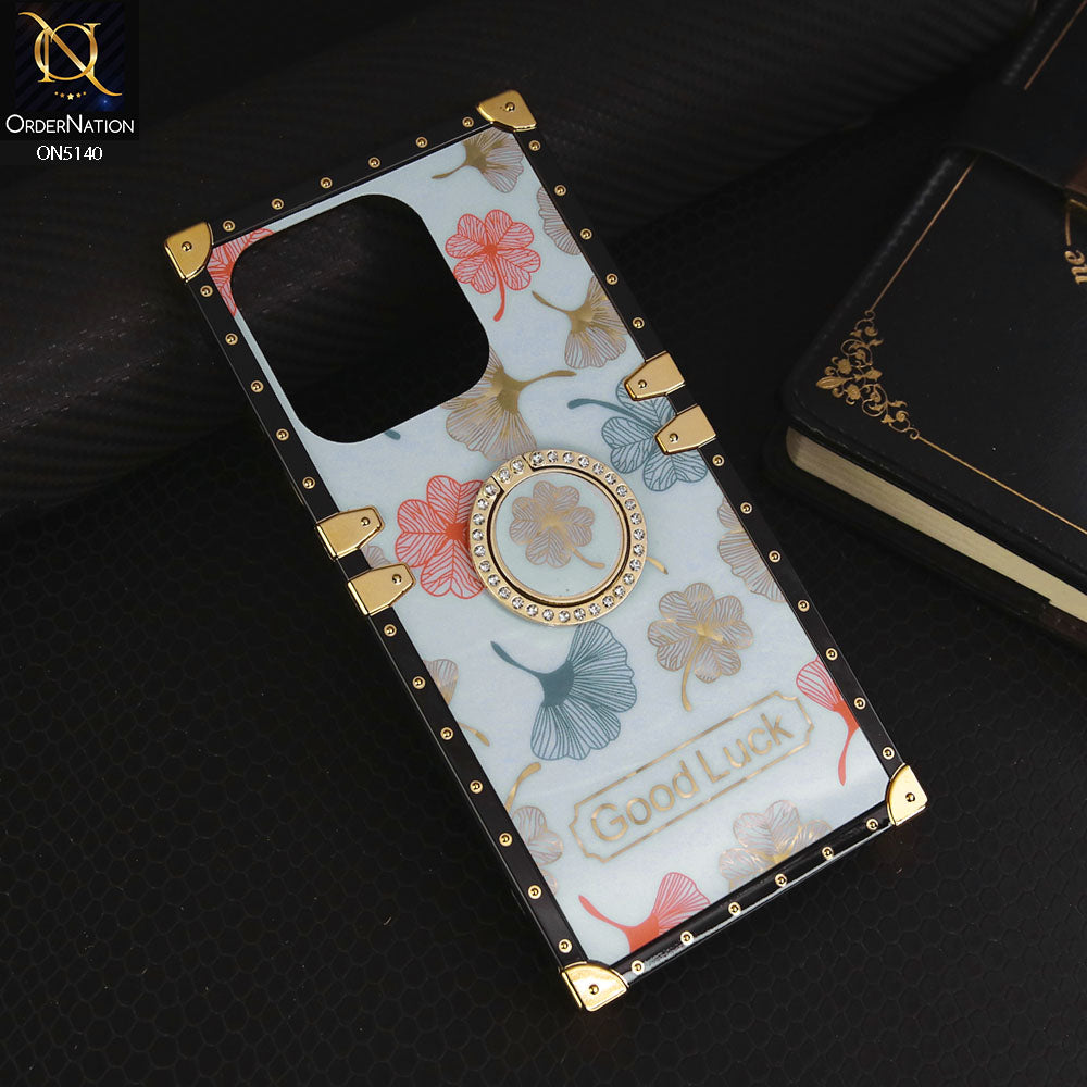 Tecno Pop 7  Cover - Sky Blue - Trendy Style Good Luck Floral Square Trunk Soft Case With Holder