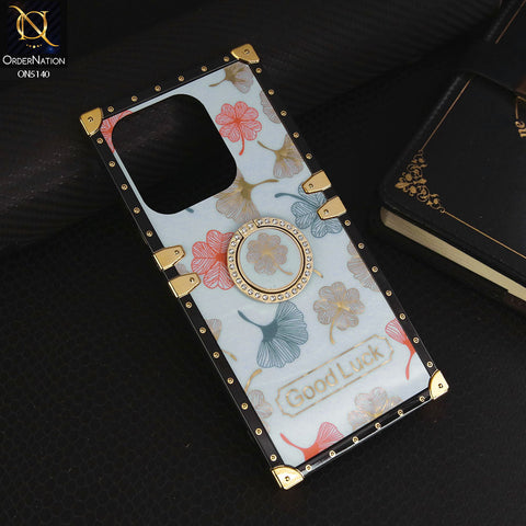 Tecno Pop 7  Cover - Sky Blue - Trendy Style Good Luck Floral Square Trunk Soft Case With Holder