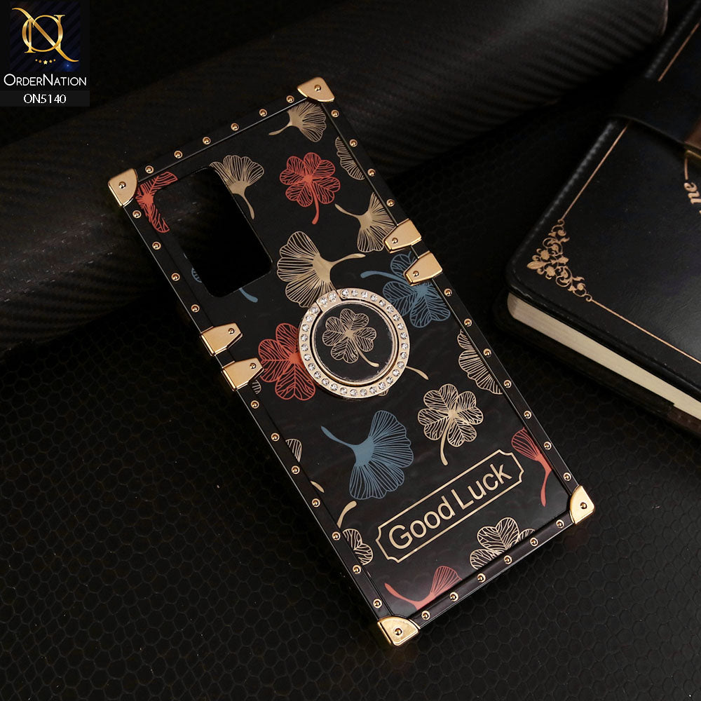 Vivo V21e Cover - Black - Trendy Style Good Luck Floral Square Trunk Soft Case With Holder