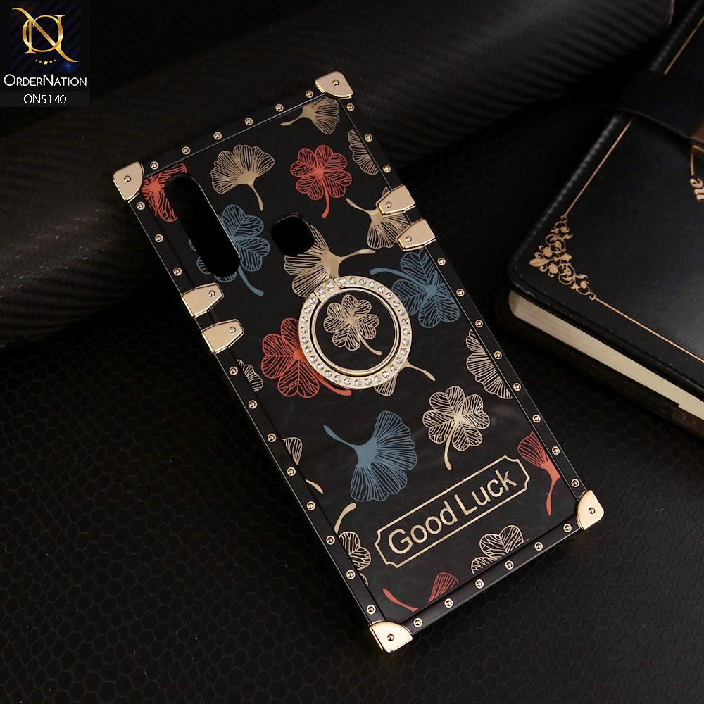 Vivo Y15 Cover - Black - Trendy Style Good Luck Floral Square Trunk Soft Case With Holder