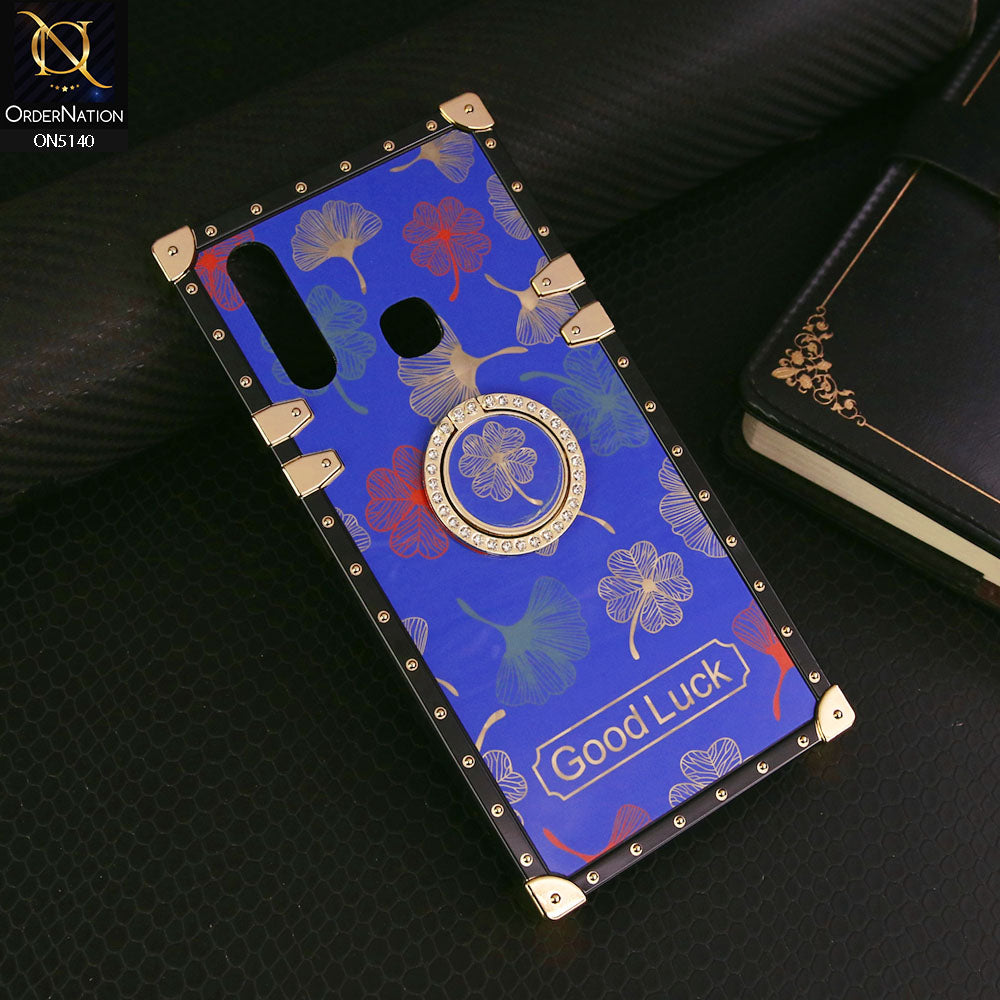 Vivo Y15 Cover - Blue - Trendy Style Good Luck Floral Square Trunk Soft Case With Holder