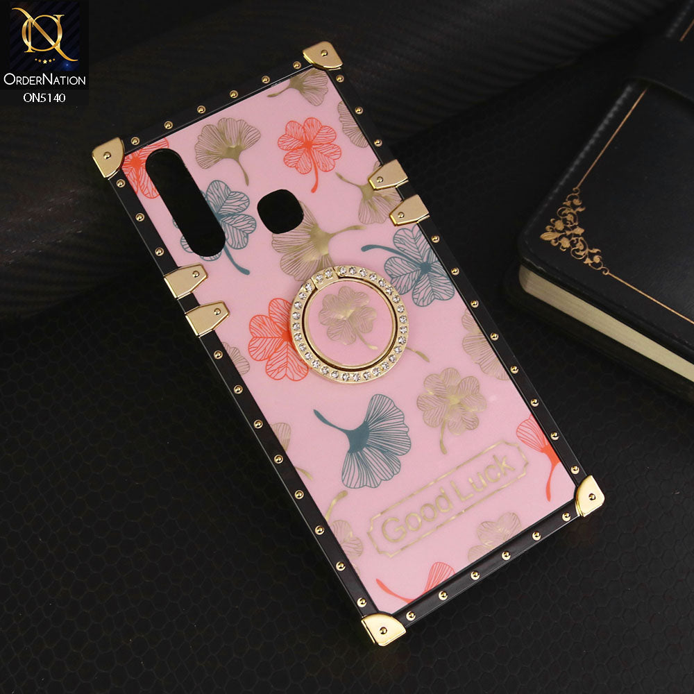 vivo Y11 (2019) Cover - Pink - Trendy Style Good Luck Floral Square Trunk Soft Case With Holder
