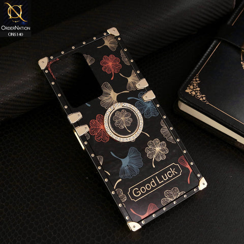 Vivo Y35m Cover - Black - Trendy Style Good Luck Floral Square Trunk Soft Case With Holder